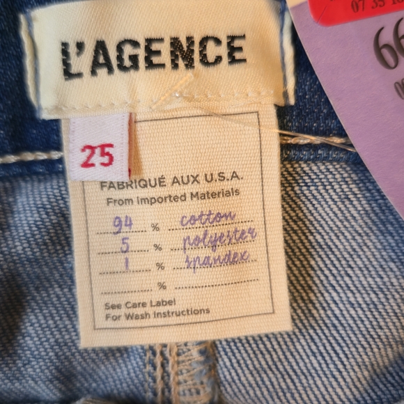 L'AGENCE Blue Denim Mini Skirt with Gold Chain Detail - Picture 2 of 3